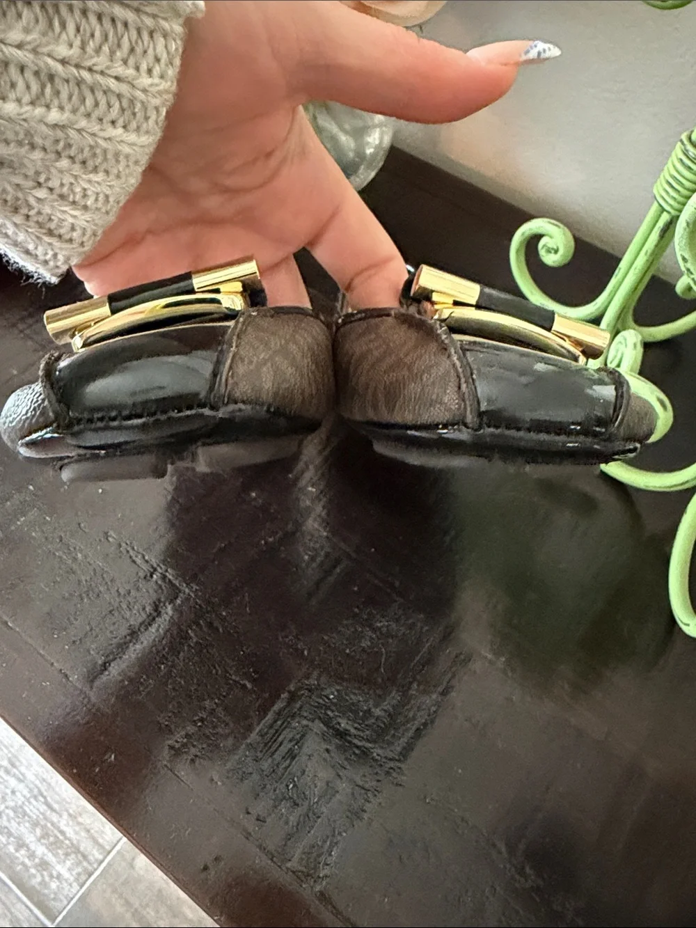 Michael Kors Brown and Black Leather Ballet Flats with Gold Hardware
